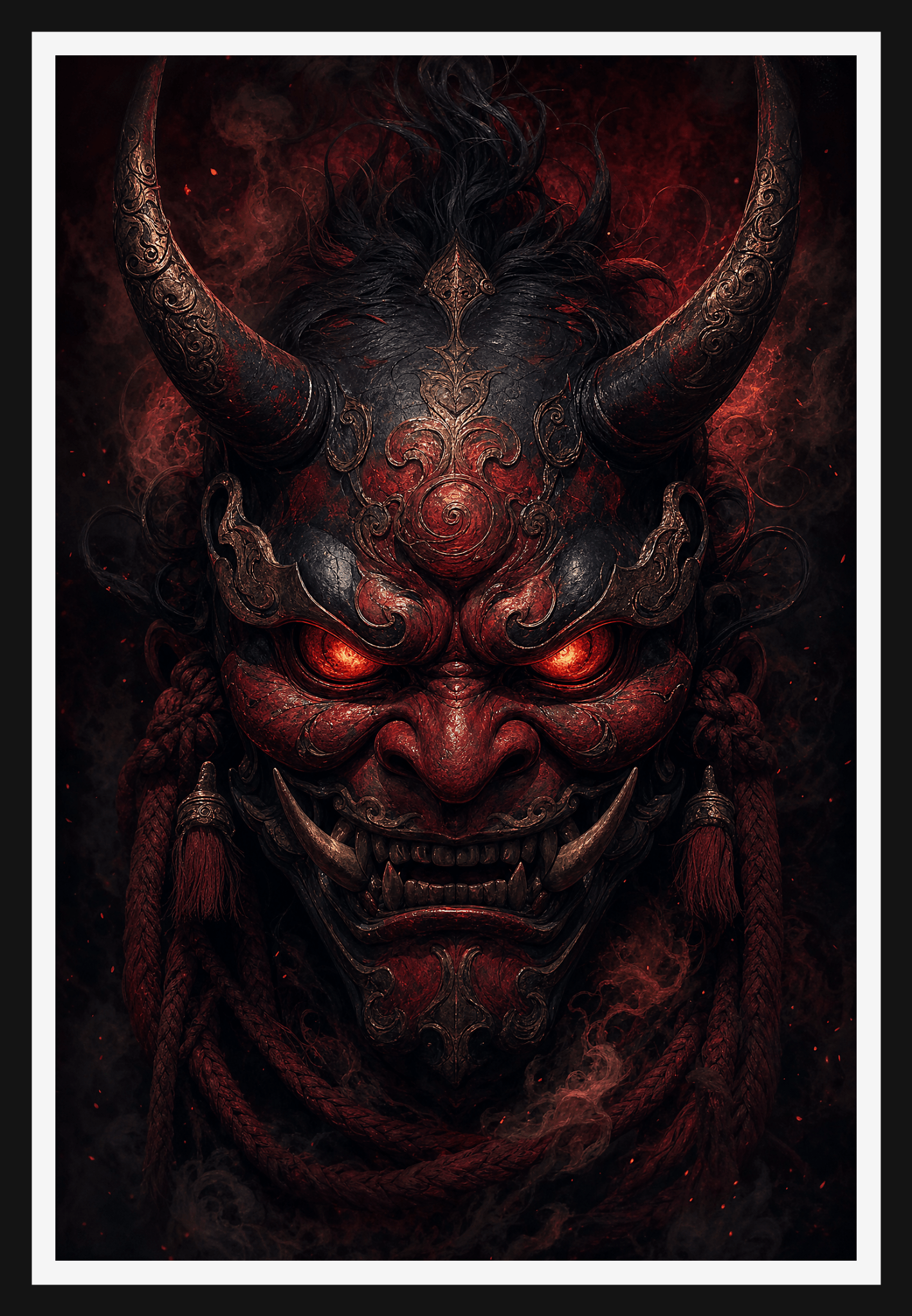 Infernal Oni Mask - Dark Fantasy Digital Art Print Download - Moikas