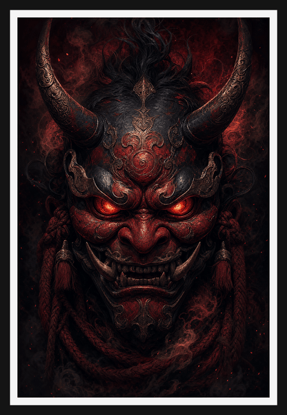 Infernal Oni Mask - Dark Fantasy Digital Art Print Download - Moikas