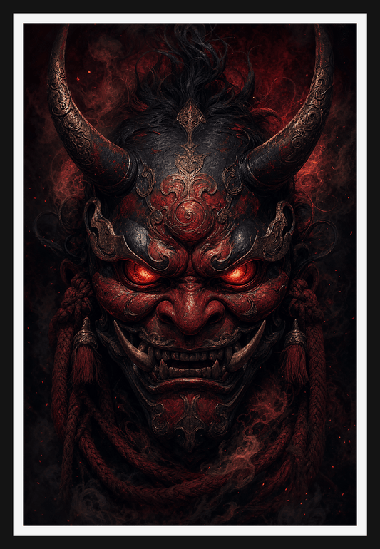 Infernal Oni Mask - Dark Fantasy Digital Art Print Download - Moikas