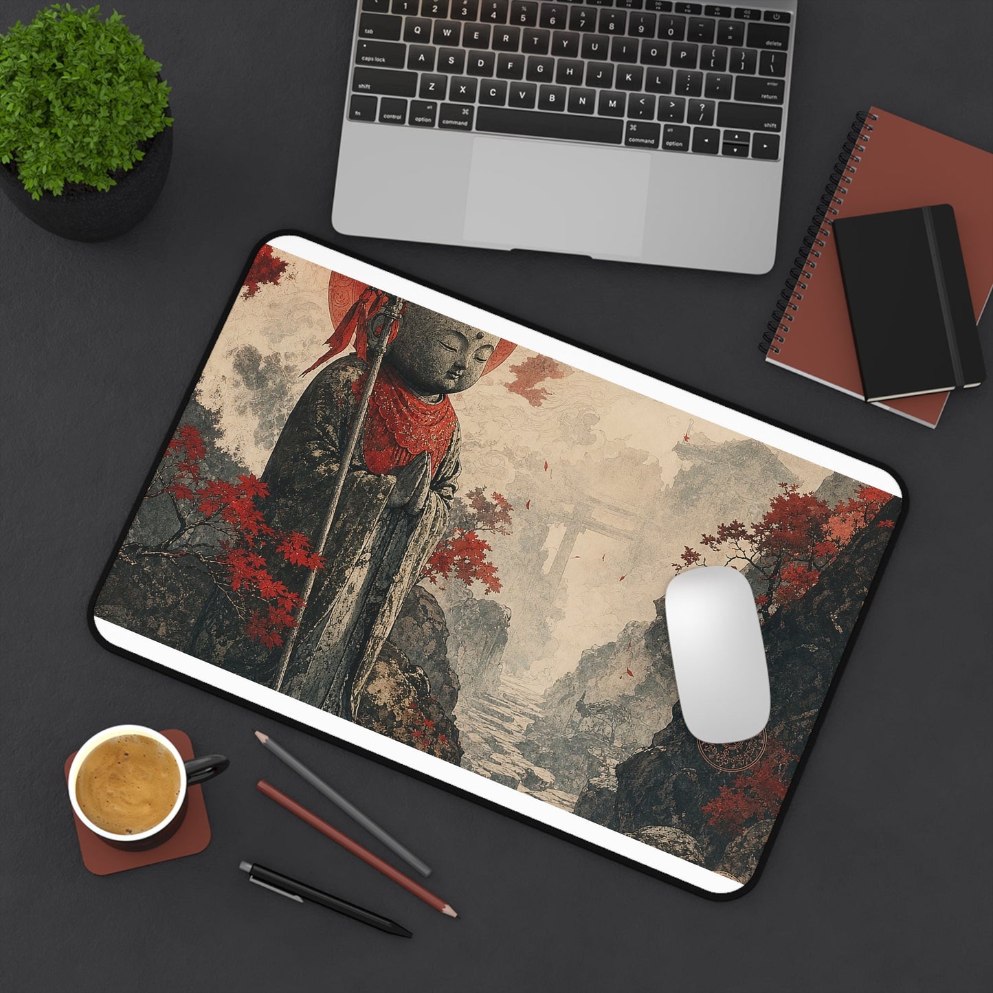 Jizo Statue In Misty Path - Japanese Mythology Gaming Desk Mat - Moikas