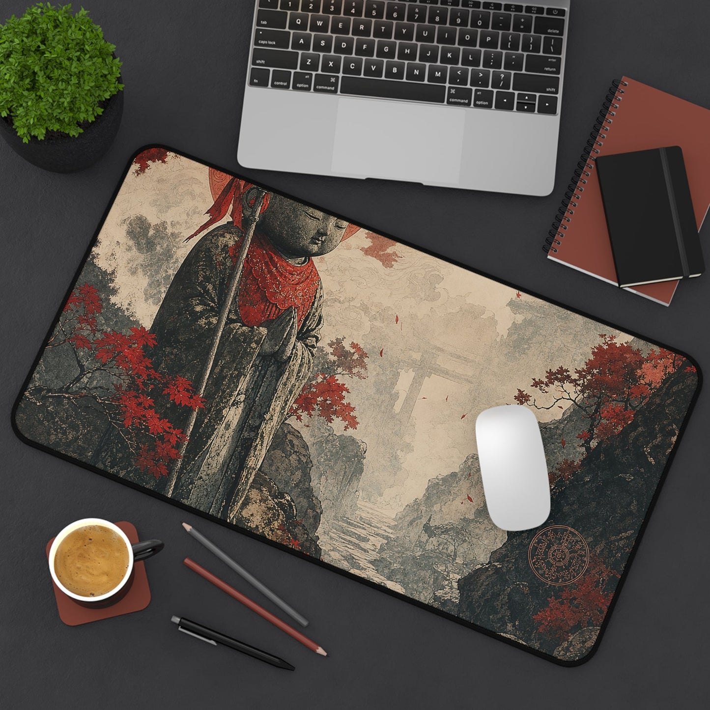 Jizo Statue In Misty Path - Japanese Mythology Gaming Desk Mat - Moikas