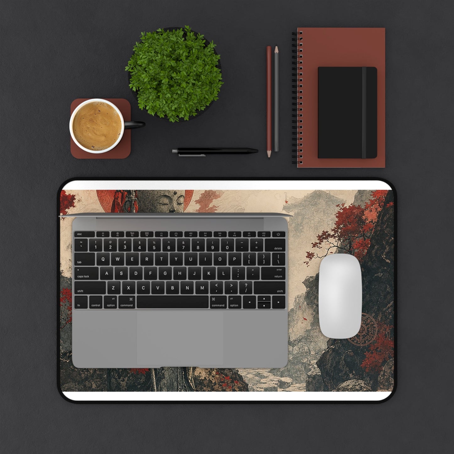 Jizo Statue In Misty Path - Japanese Mythology Gaming Desk Mat - Moikas