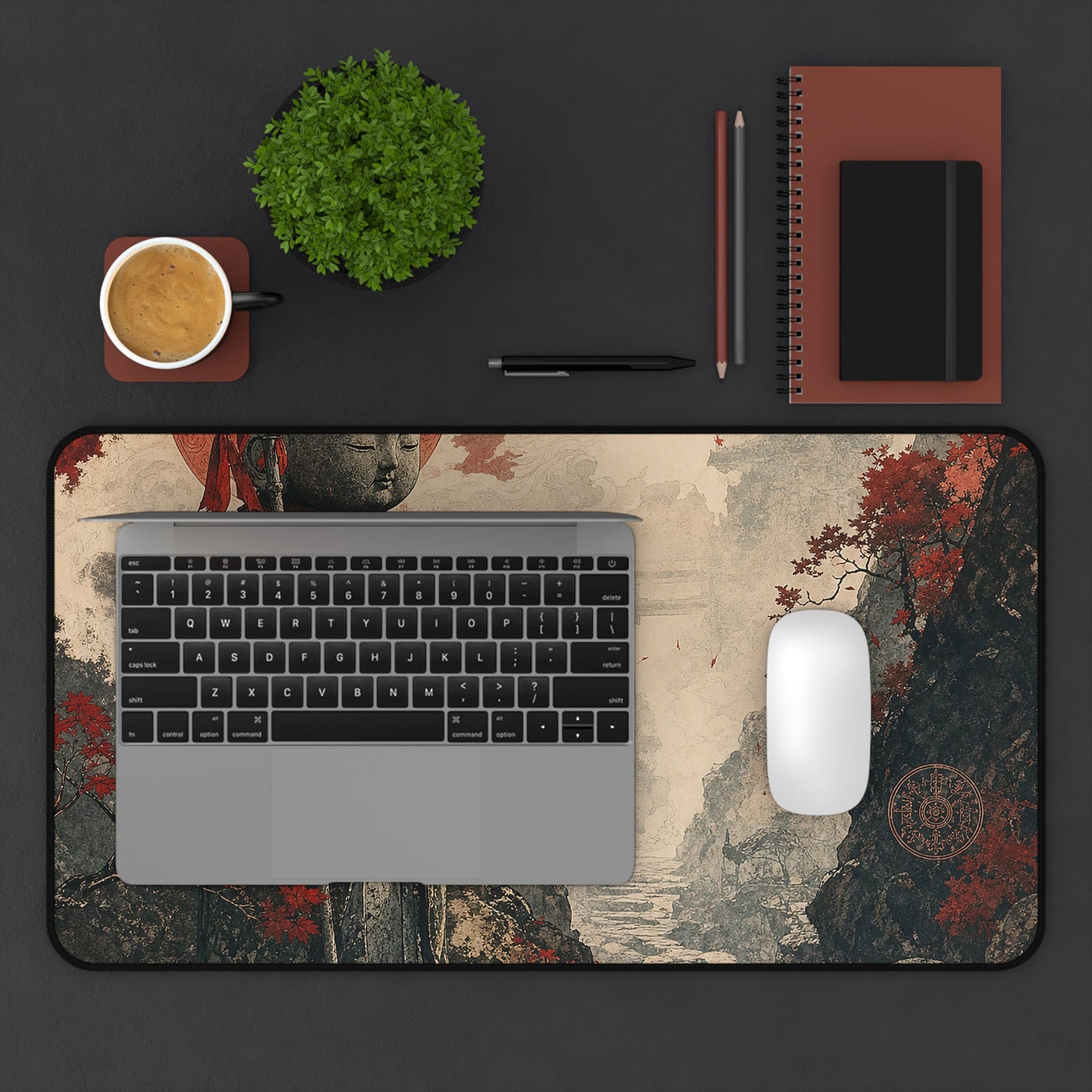 Jizo Statue In Misty Path - Japanese Mythology Gaming Desk Mat - Moikas