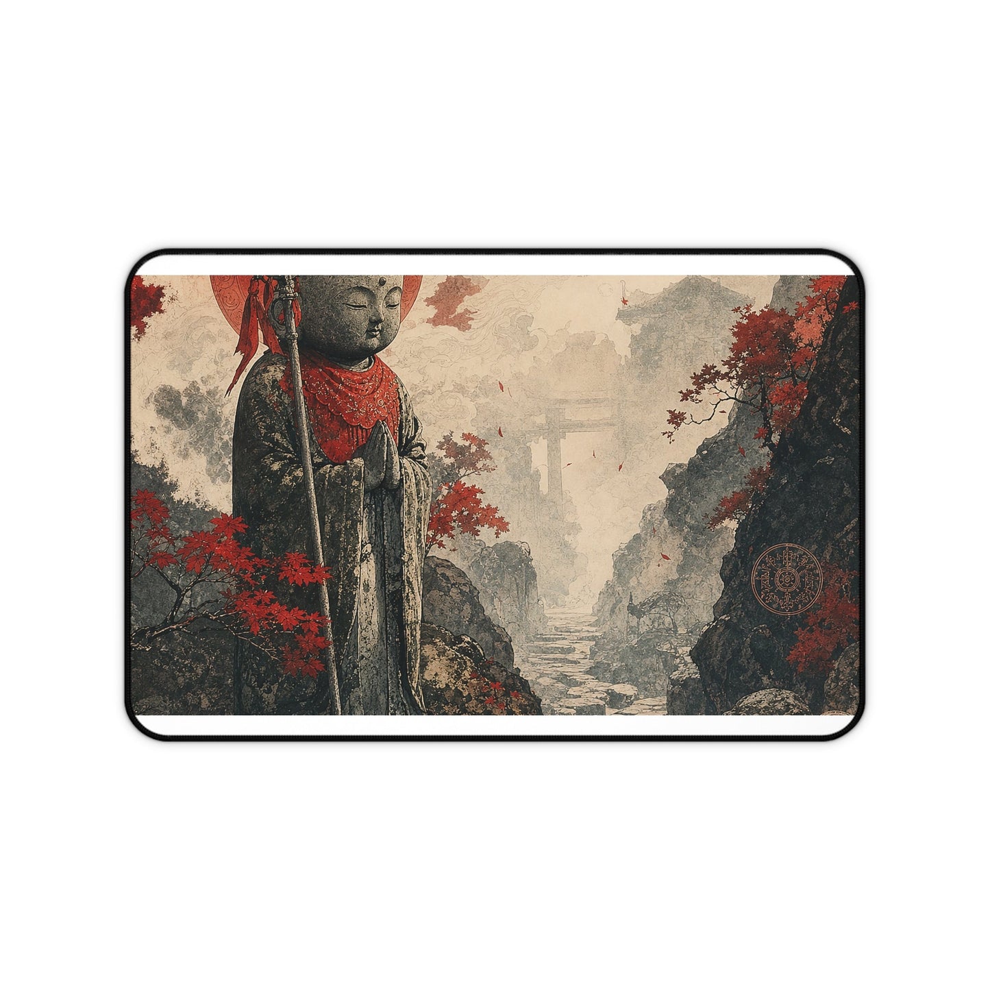 Jizo Statue In Misty Path - Japanese Mythology Gaming Desk Mat - Moikas