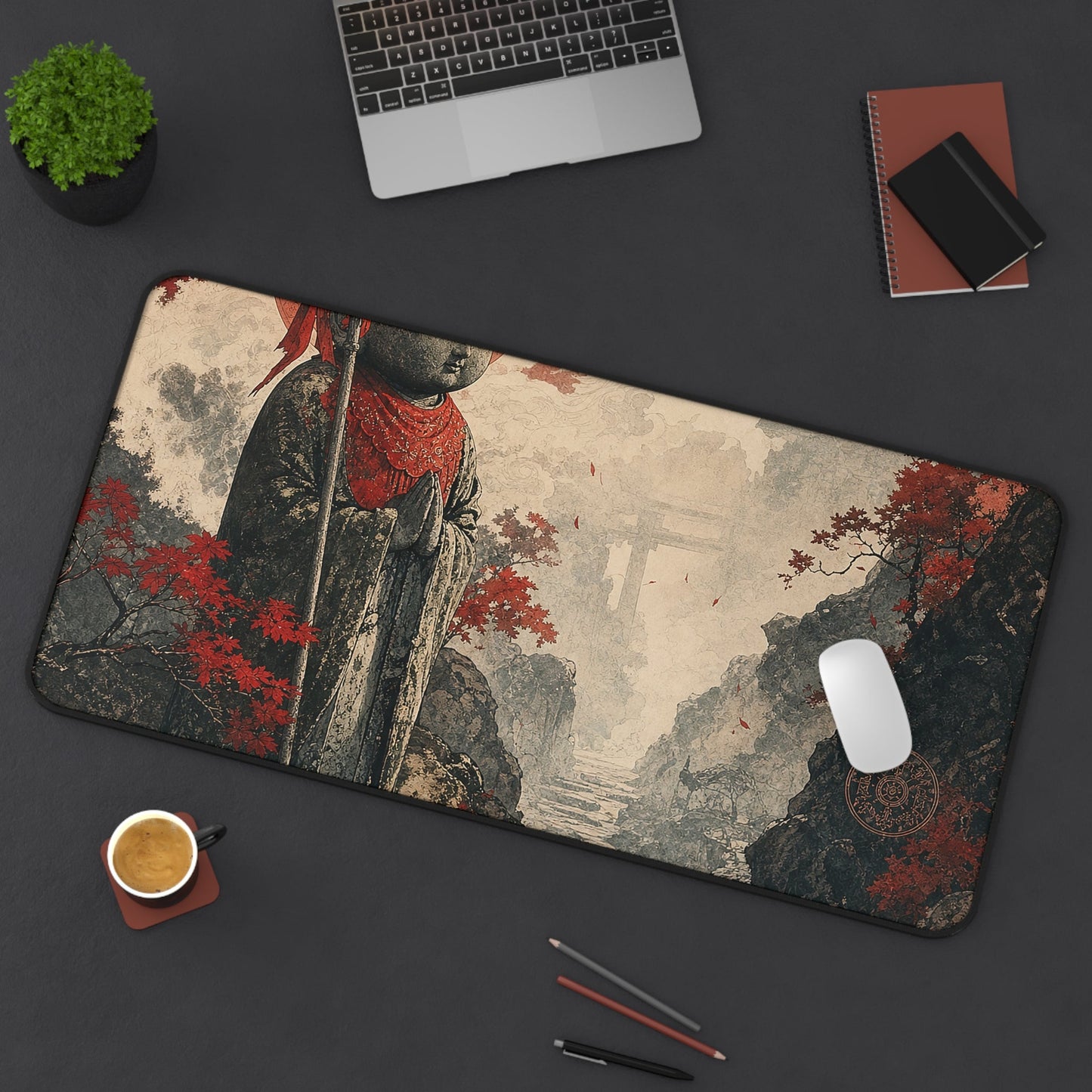 Jizo Statue In Misty Path - Japanese Mythology Gaming Desk Mat - Moikas