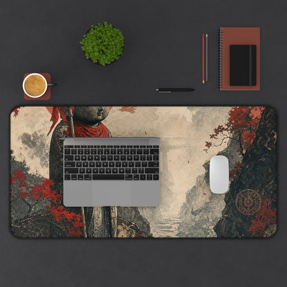 Jizo Statue In Misty Path - Japanese Mythology Gaming Desk Mat - Moikas