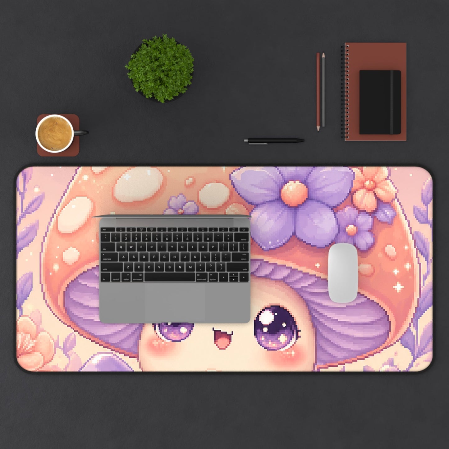Kawaii Mushroom Character - Kawaii Gaming Gaming Desk Mat - Moikas
