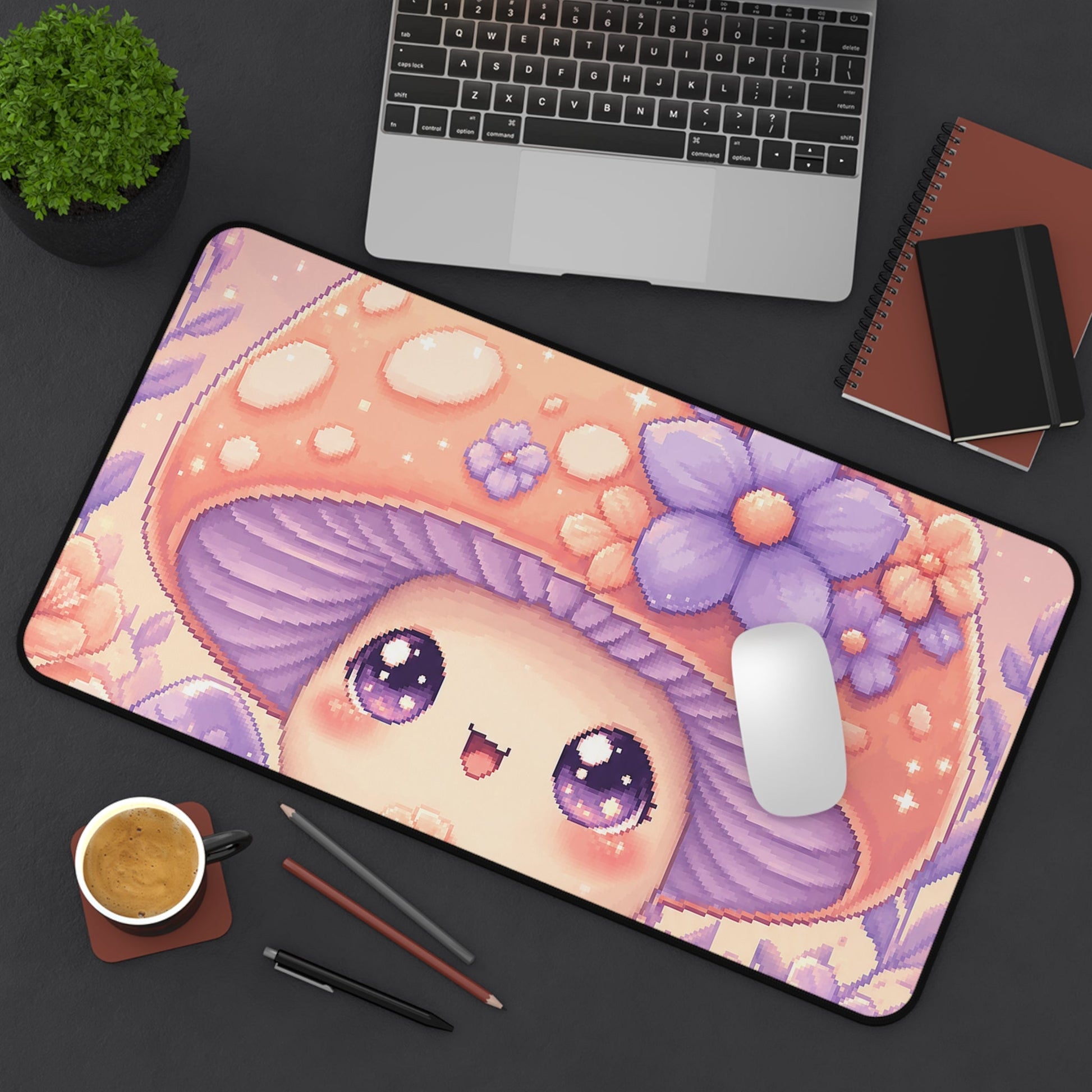Kawaii Mushroom Character - Kawaii Gaming Gaming Desk Mat - Moikas