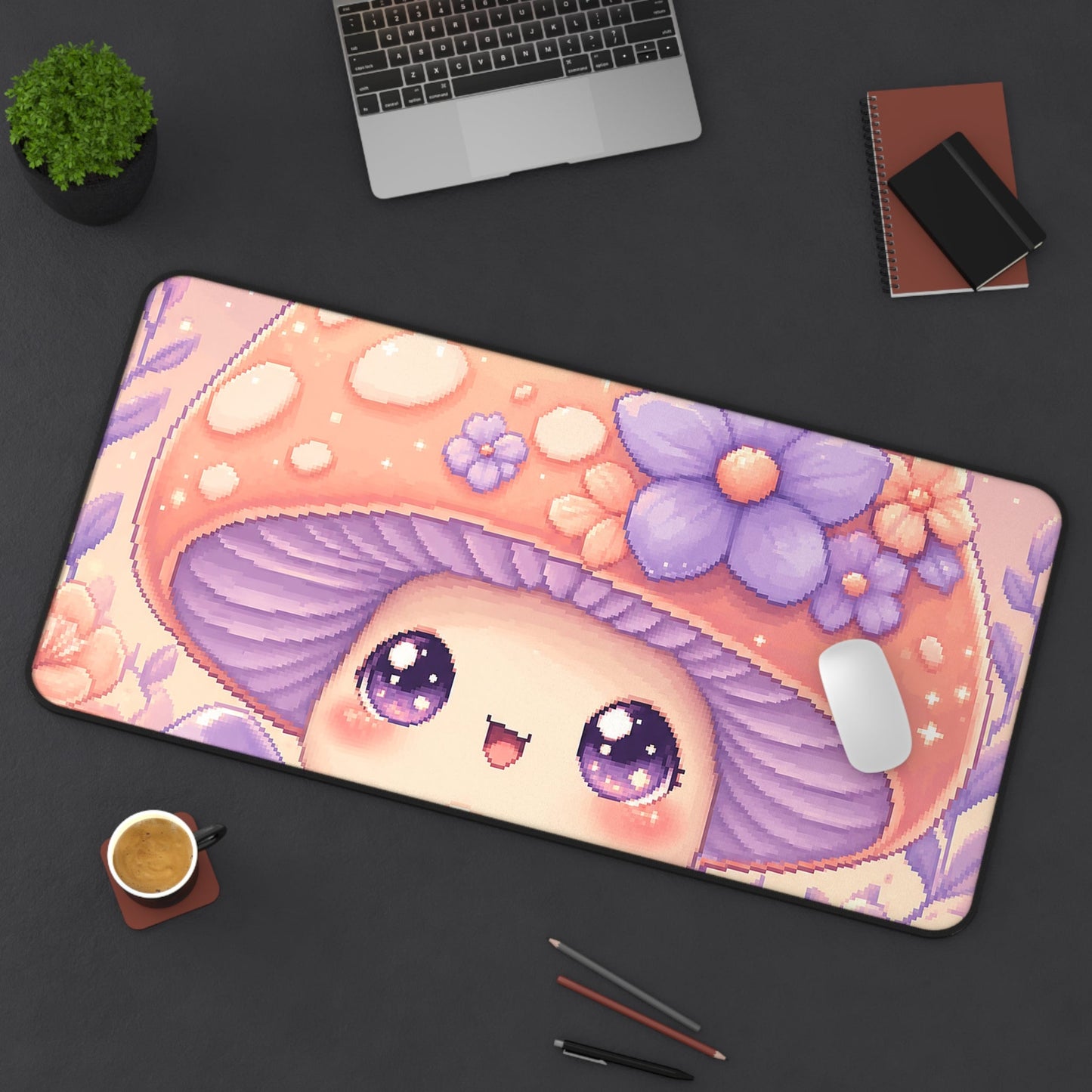 Kawaii Mushroom Character - Kawaii Gaming Gaming Desk Mat - Moikas