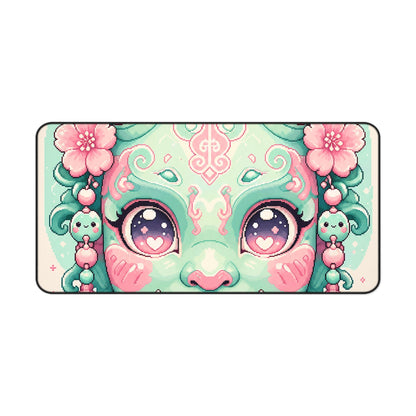 Kawaii Oni Mask With Big Eyes - Kawaii Gaming Gaming Desk Mat - Moikas