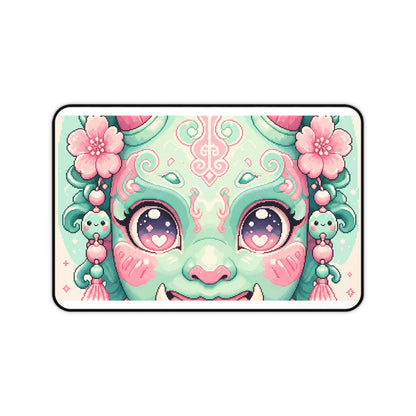 Kawaii Oni Mask With Big Eyes - Kawaii Gaming Gaming Desk Mat - Moikas