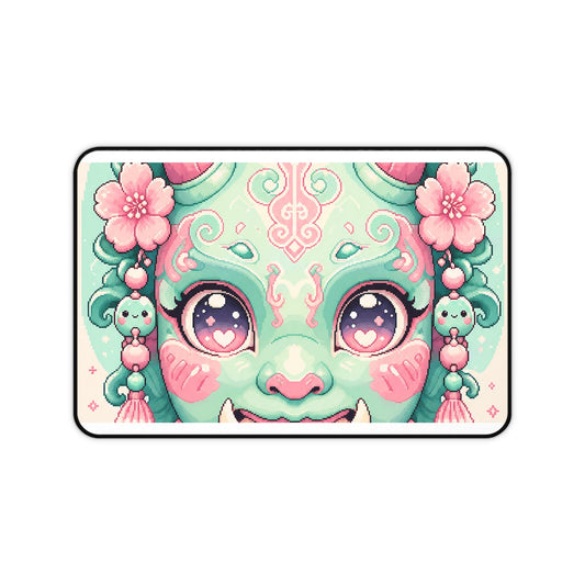 Kawaii Oni Mask With Big Eyes - Kawaii Gaming Gaming Desk Mat - Moikas