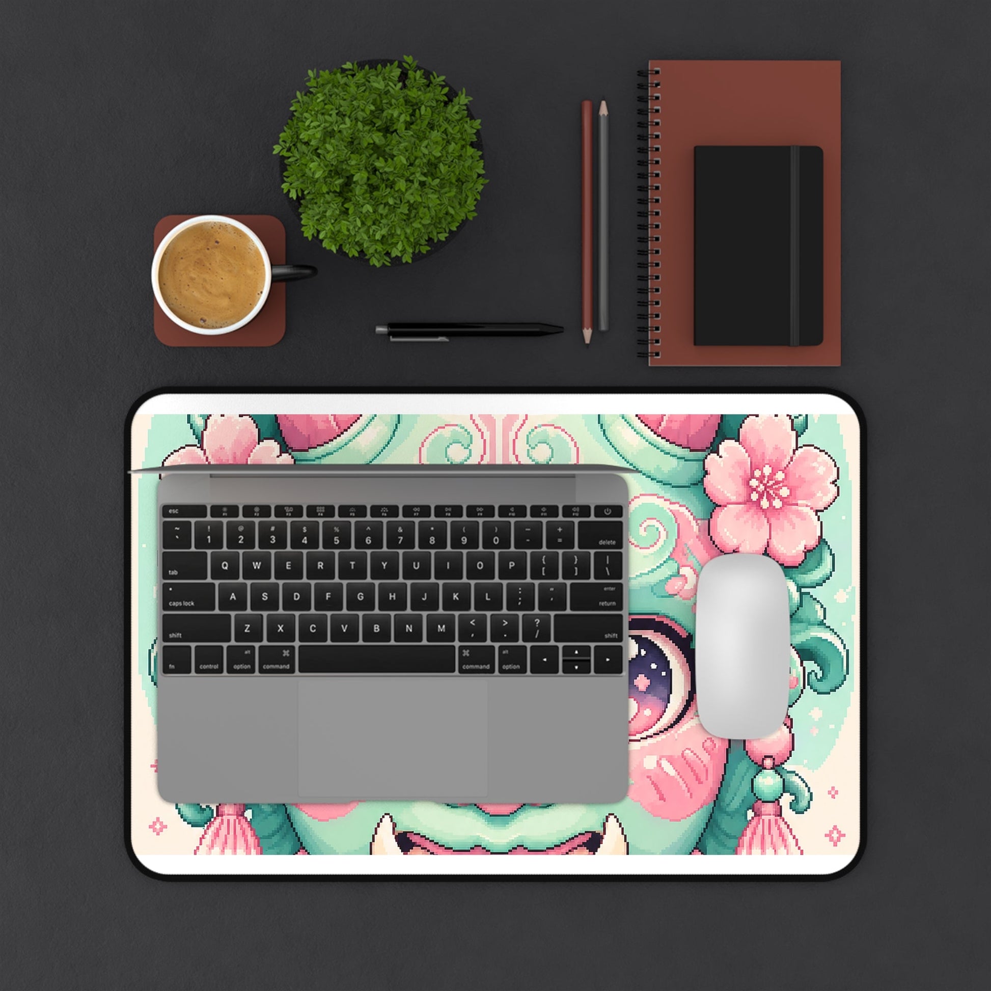 Kawaii Oni Mask With Big Eyes - Kawaii Gaming Gaming Desk Mat - Moikas