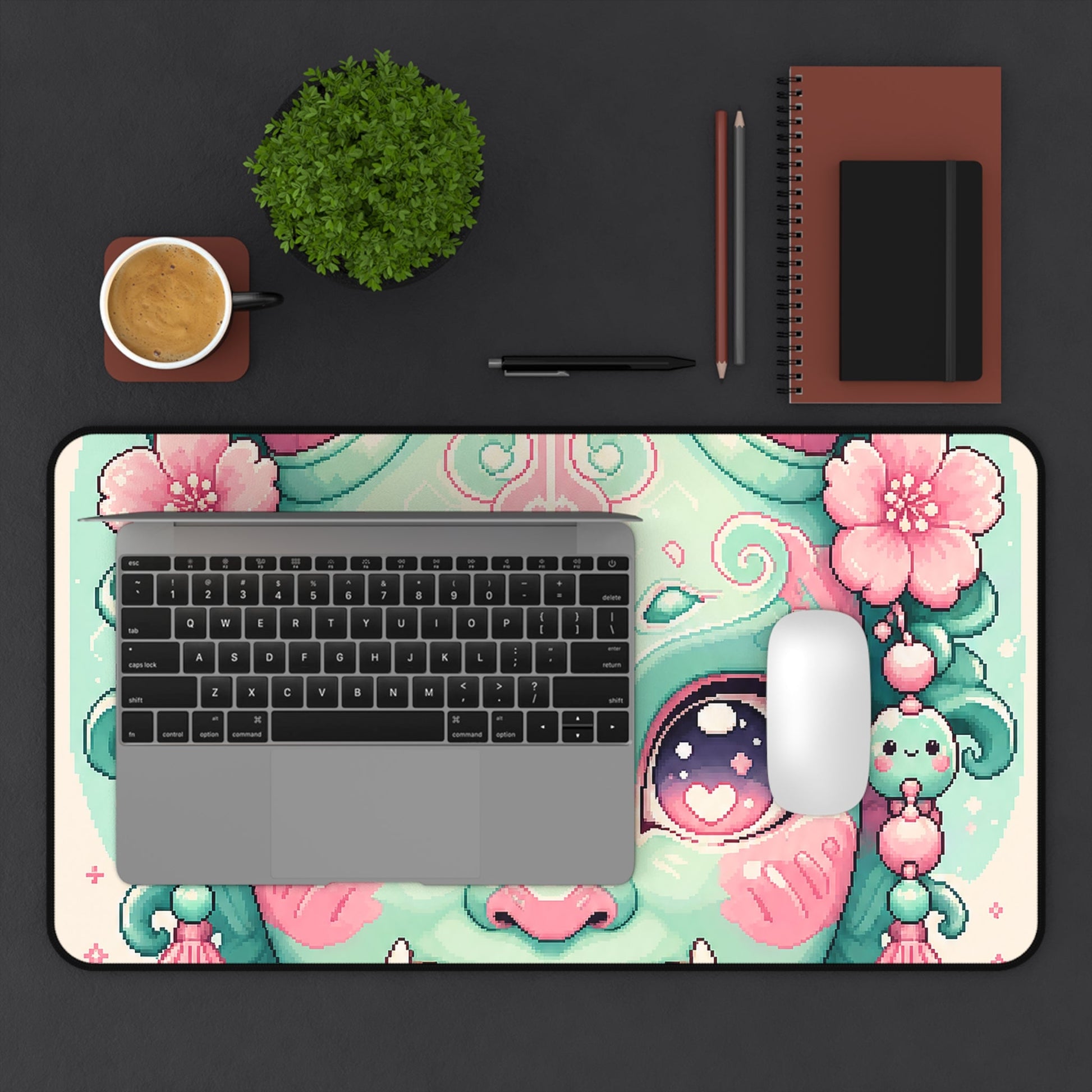 Kawaii Oni Mask With Big Eyes - Kawaii Gaming Gaming Desk Mat - Moikas