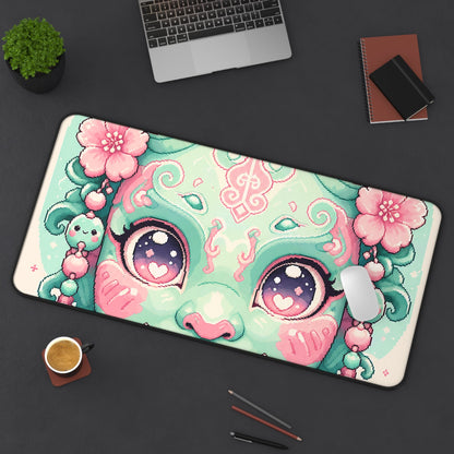 Kawaii Oni Mask With Big Eyes - Kawaii Gaming Gaming Desk Mat - Moikas