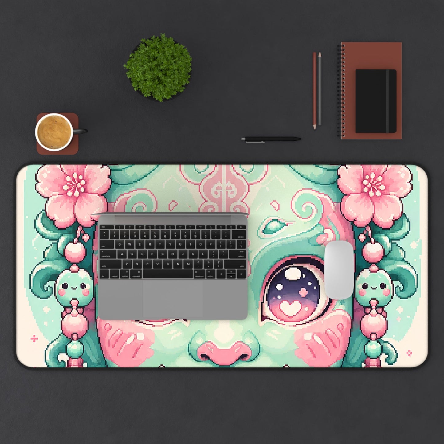 Kawaii Oni Mask With Big Eyes - Kawaii Gaming Gaming Desk Mat - Moikas