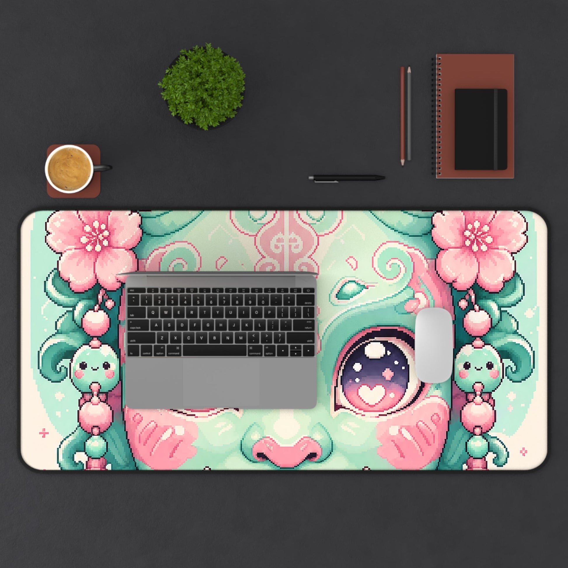 Kawaii Oni Mask With Big Eyes - Kawaii Gaming Gaming Desk Mat - Moikas