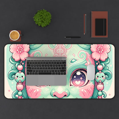 Kawaii Oni Mask With Big Eyes - Kawaii Gaming Gaming Desk Mat - Moikas