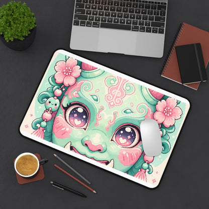 Kawaii Oni Mask With Big Eyes - Kawaii Gaming Gaming Desk Mat - Moikas
