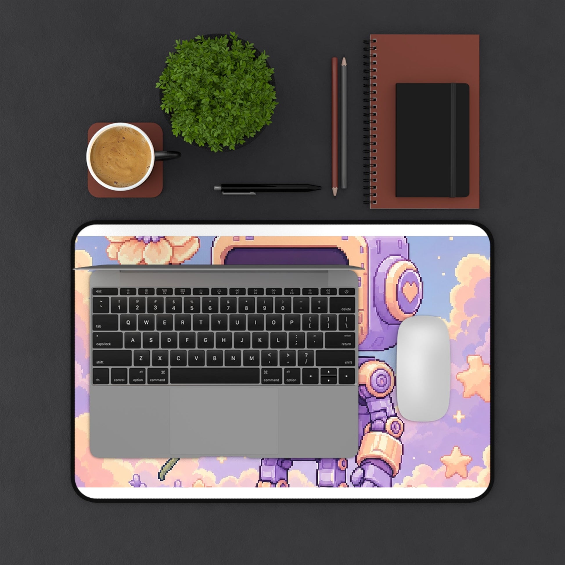 Kawaii Robot With Flower - Kawaii Gaming Gaming Desk Mat - Moikas