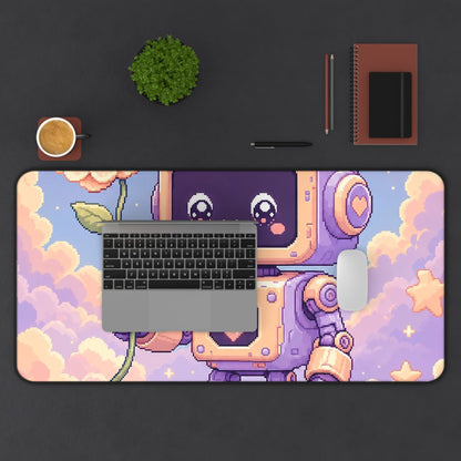 Kawaii Robot With Flower - Kawaii Gaming Gaming Desk Mat - Moikas