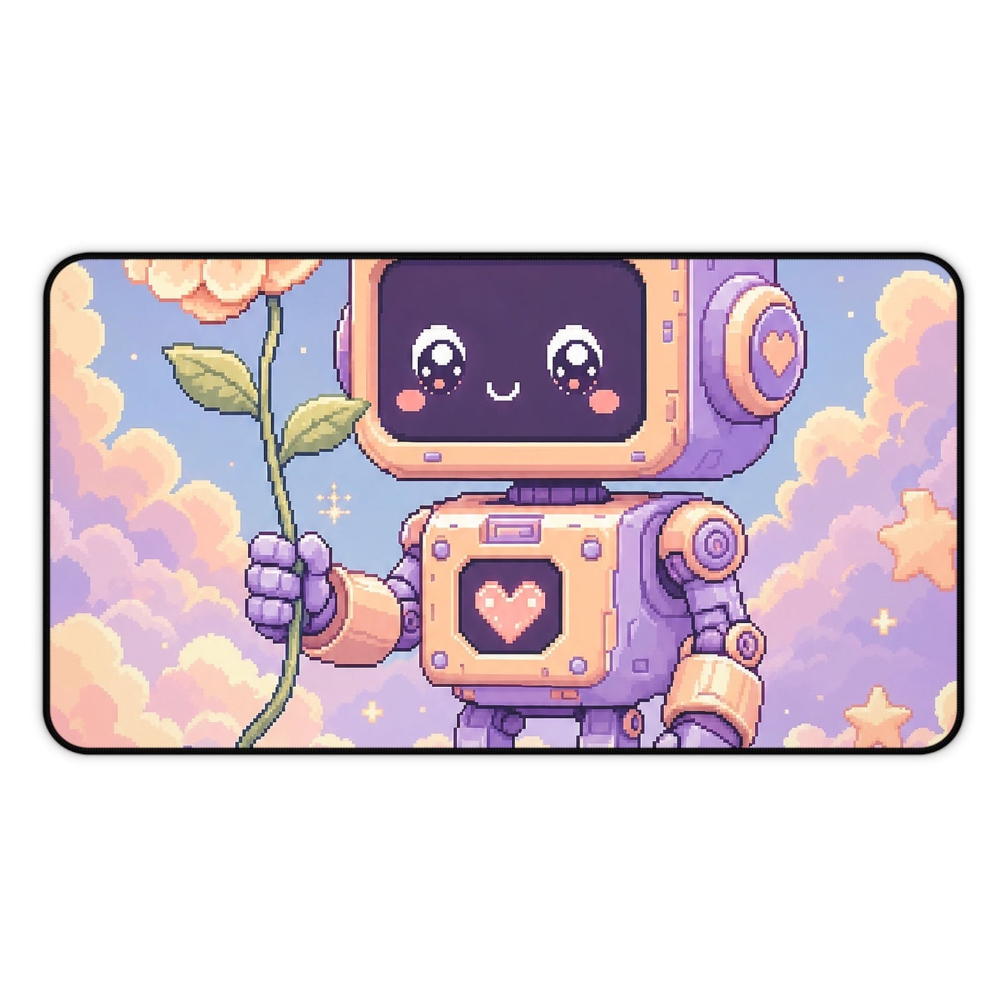 Kawaii Robot With Flower - Kawaii Gaming Gaming Desk Mat - Moikas