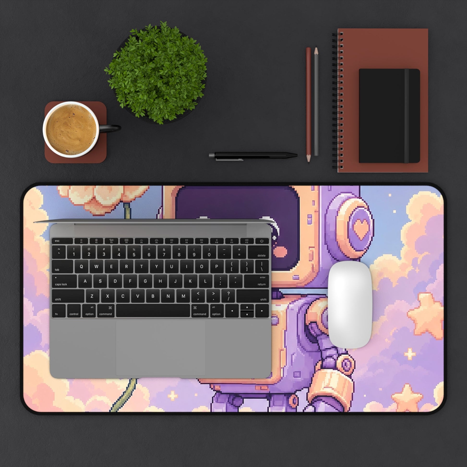 Kawaii Robot With Flower - Kawaii Gaming Gaming Desk Mat - Moikas