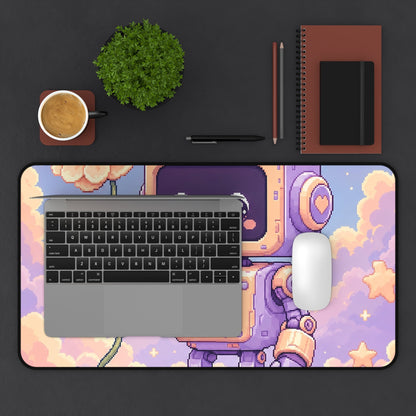 Kawaii Robot With Flower - Kawaii Gaming Gaming Desk Mat - Moikas