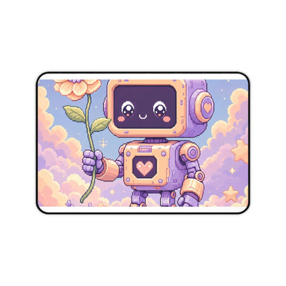Kawaii Robot With Flower - Kawaii Gaming Gaming Desk Mat - Moikas