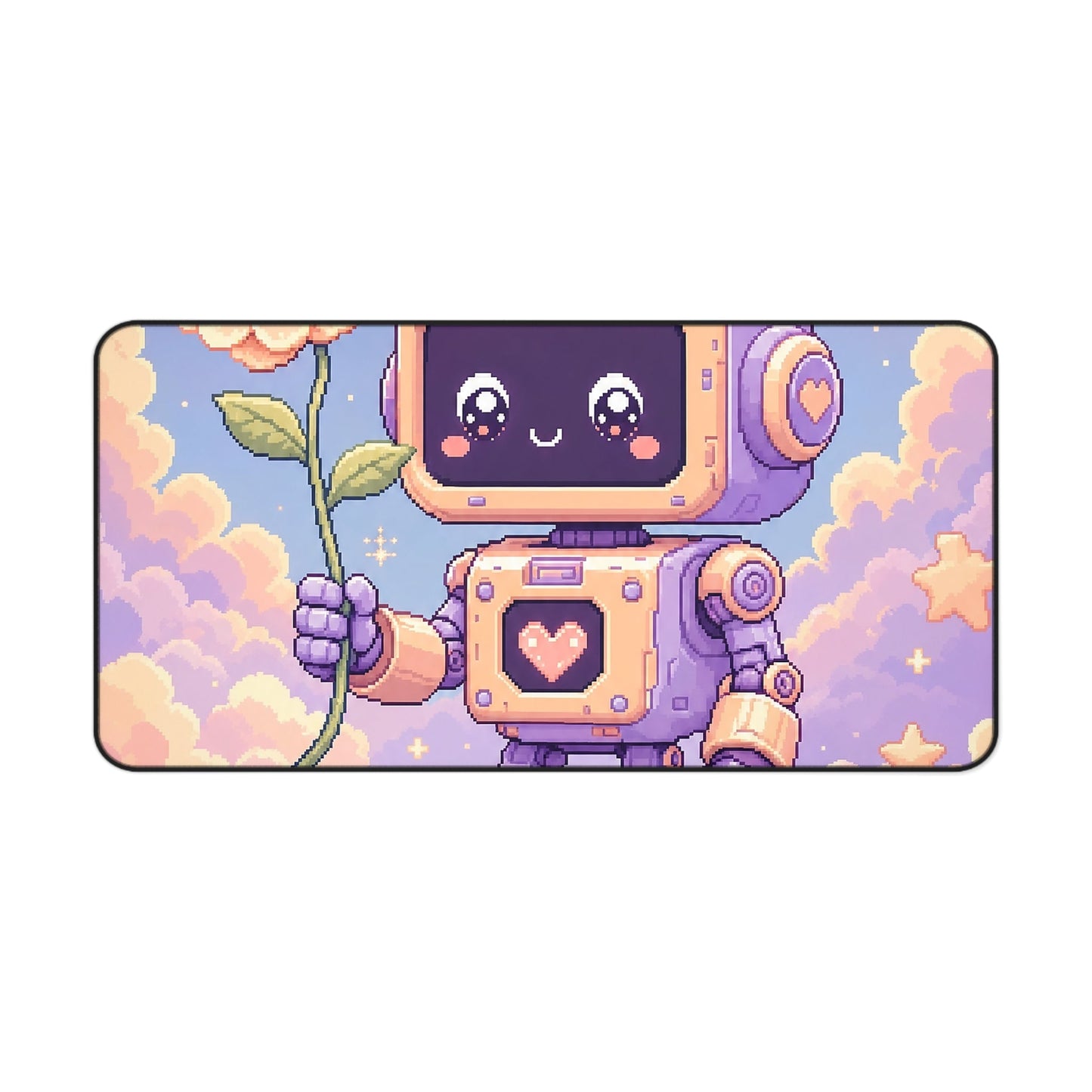 Kawaii Robot With Flower - Kawaii Gaming Gaming Desk Mat - Moikas