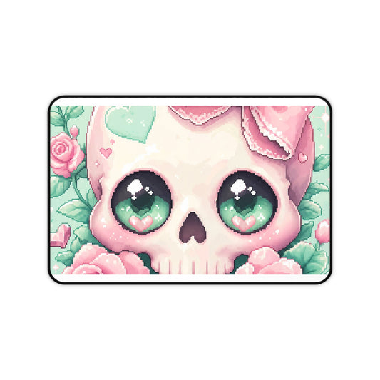 Kawaii Skull With Bow - Kawaii Gaming Gaming Desk Mat - Moikas
