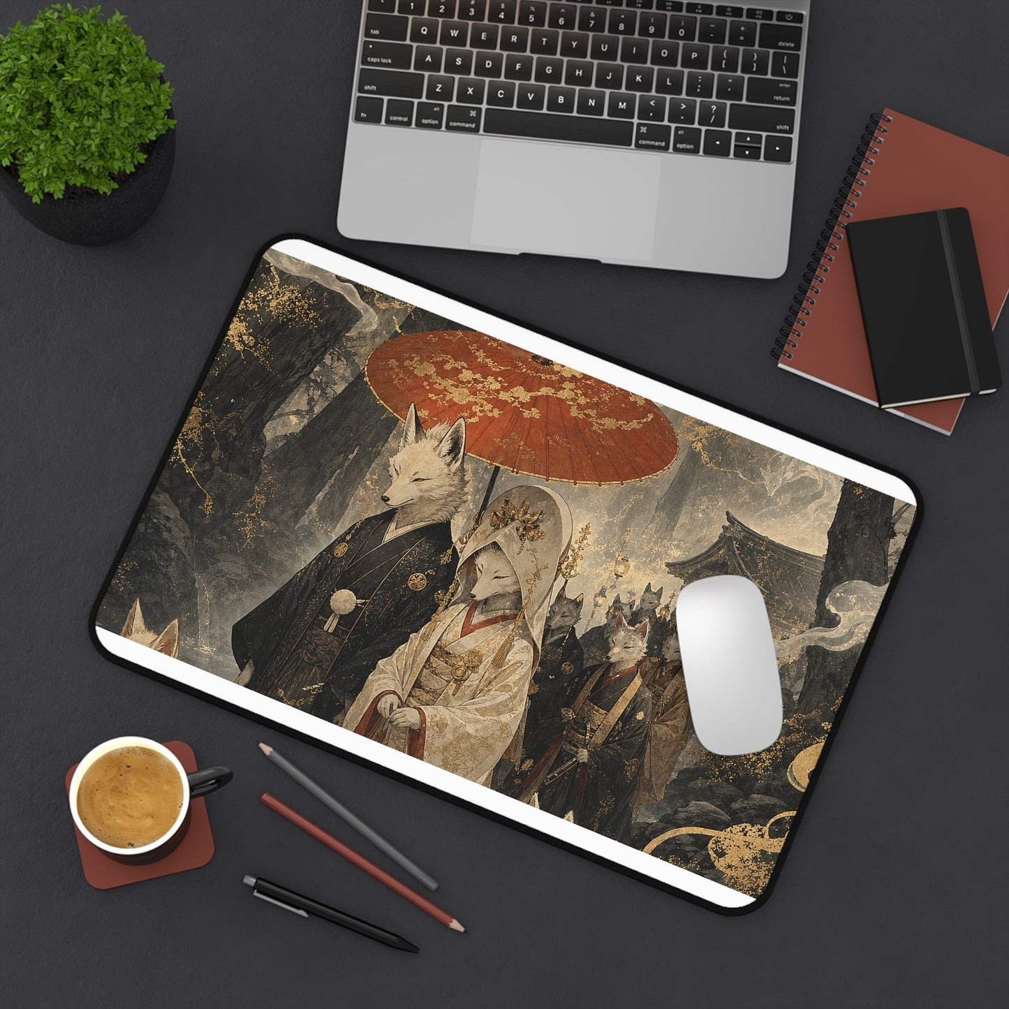 Kitsune Wedding Procession - Japanese Mythology Gaming Desk Mat - Moikas