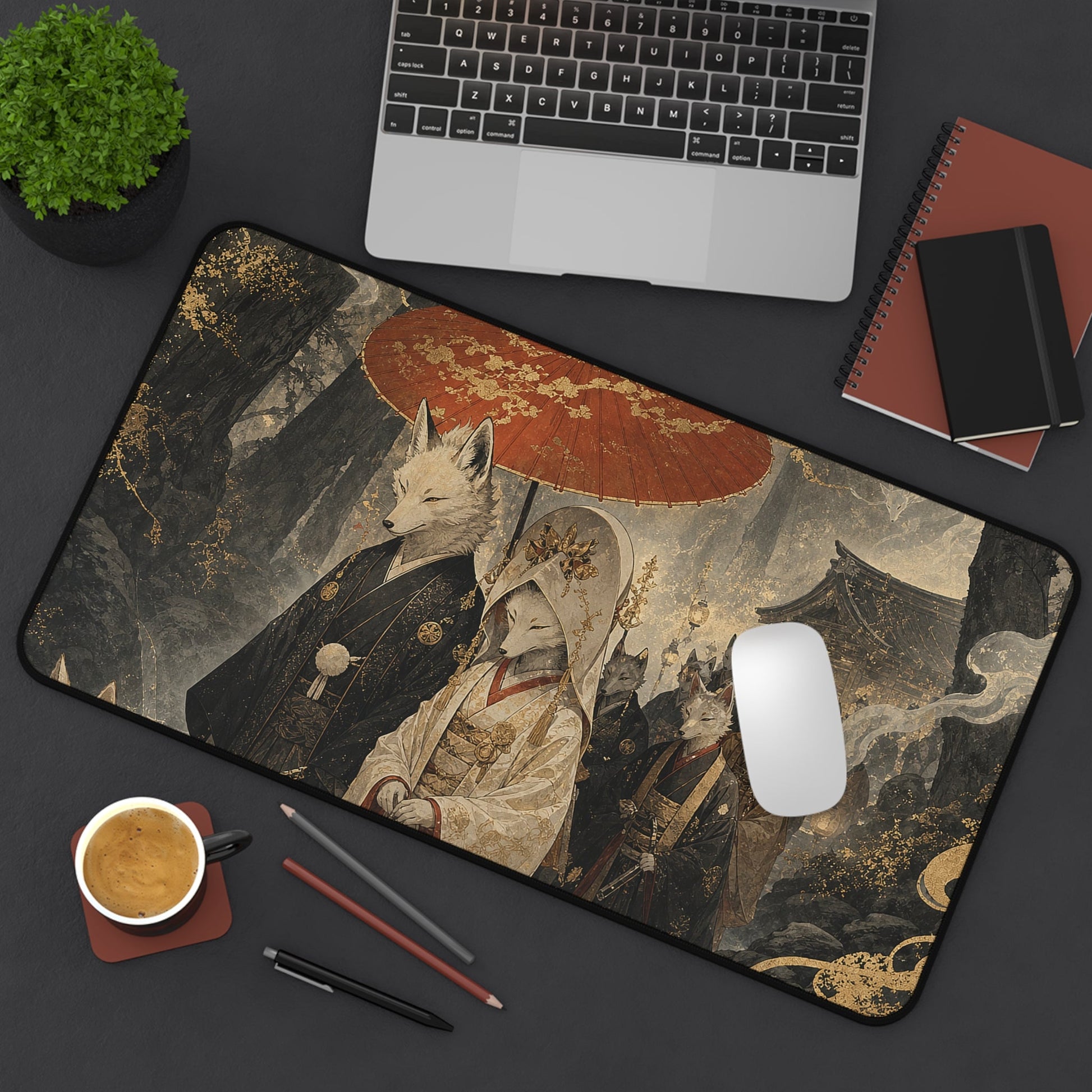 Kitsune Wedding Procession - Japanese Mythology Gaming Desk Mat - Moikas