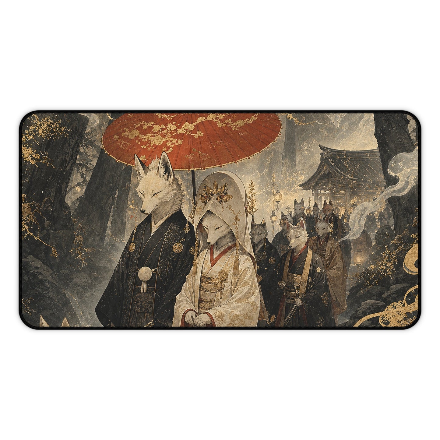 Kitsune Wedding Procession - Japanese Mythology Gaming Desk Mat - Moikas