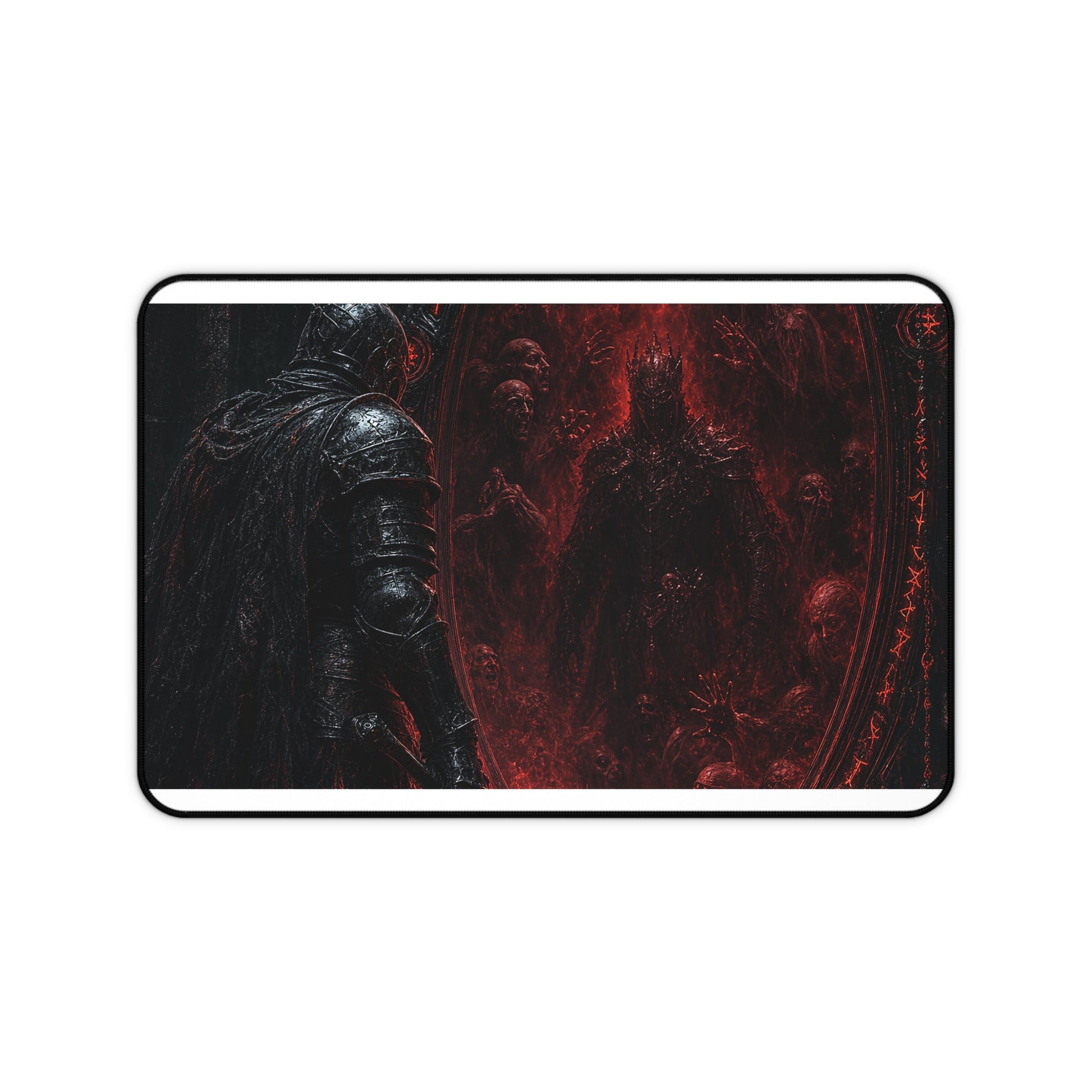 Knight Before Mirror Of Souls - Dark Fantasy Gaming Desk Mat - Moikas