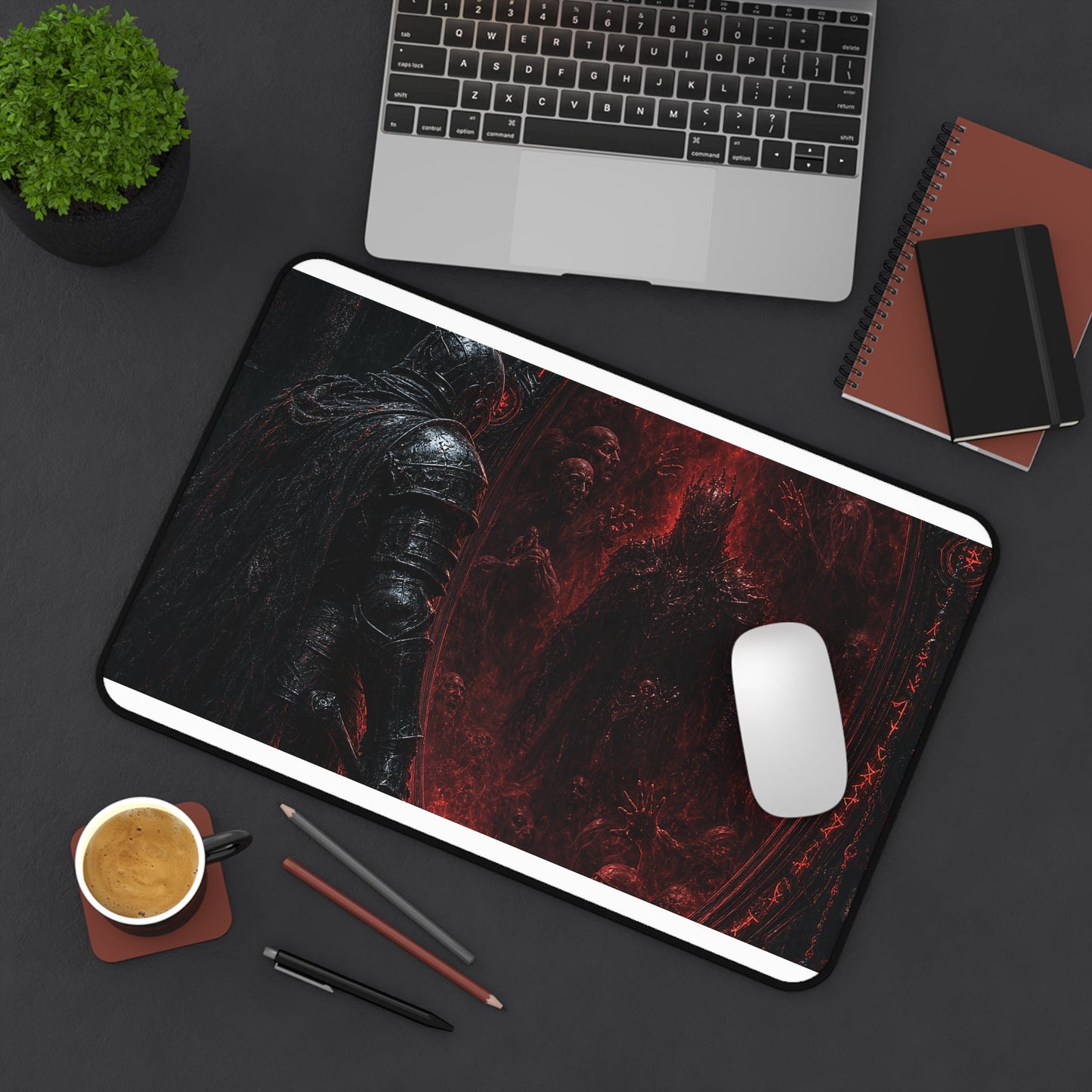 Knight Before Mirror Of Souls - Dark Fantasy Gaming Desk Mat - Moikas