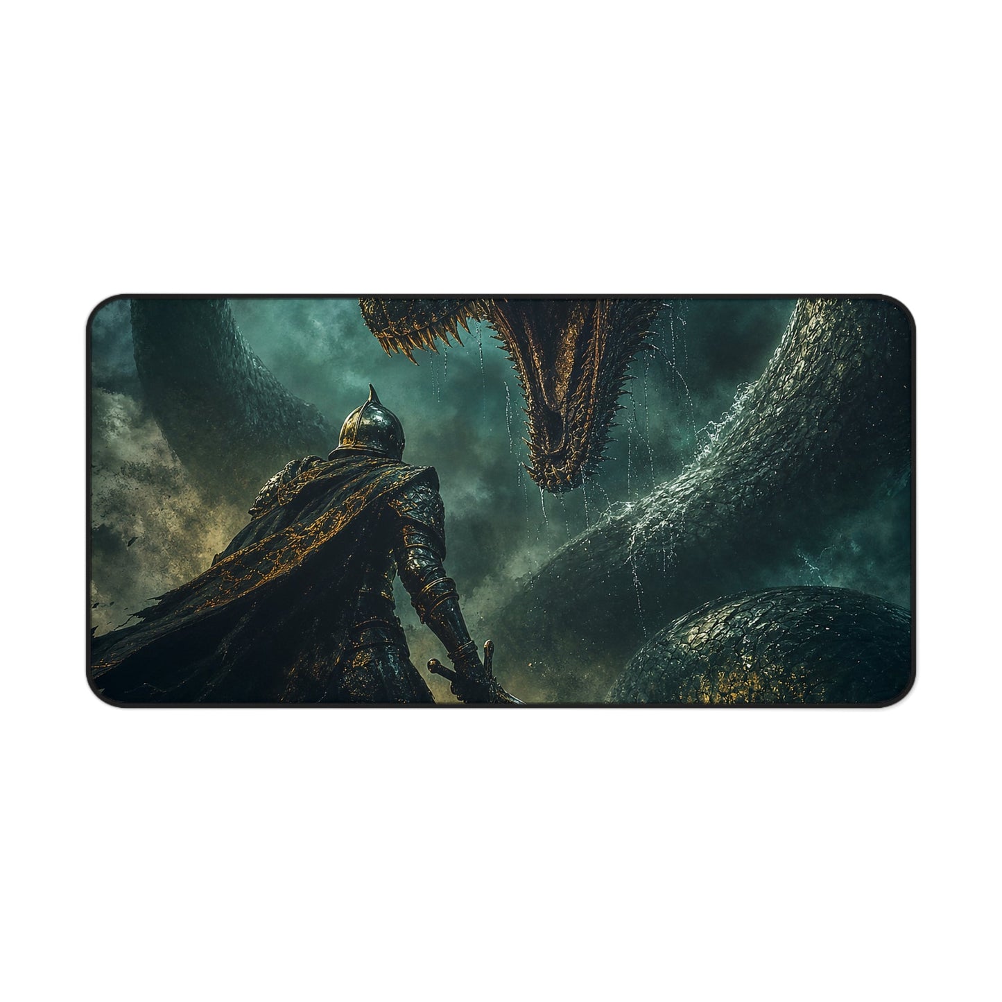 Knight Fighting Seserpent - Dark Fantasy Gaming Desk Mat - Moikas