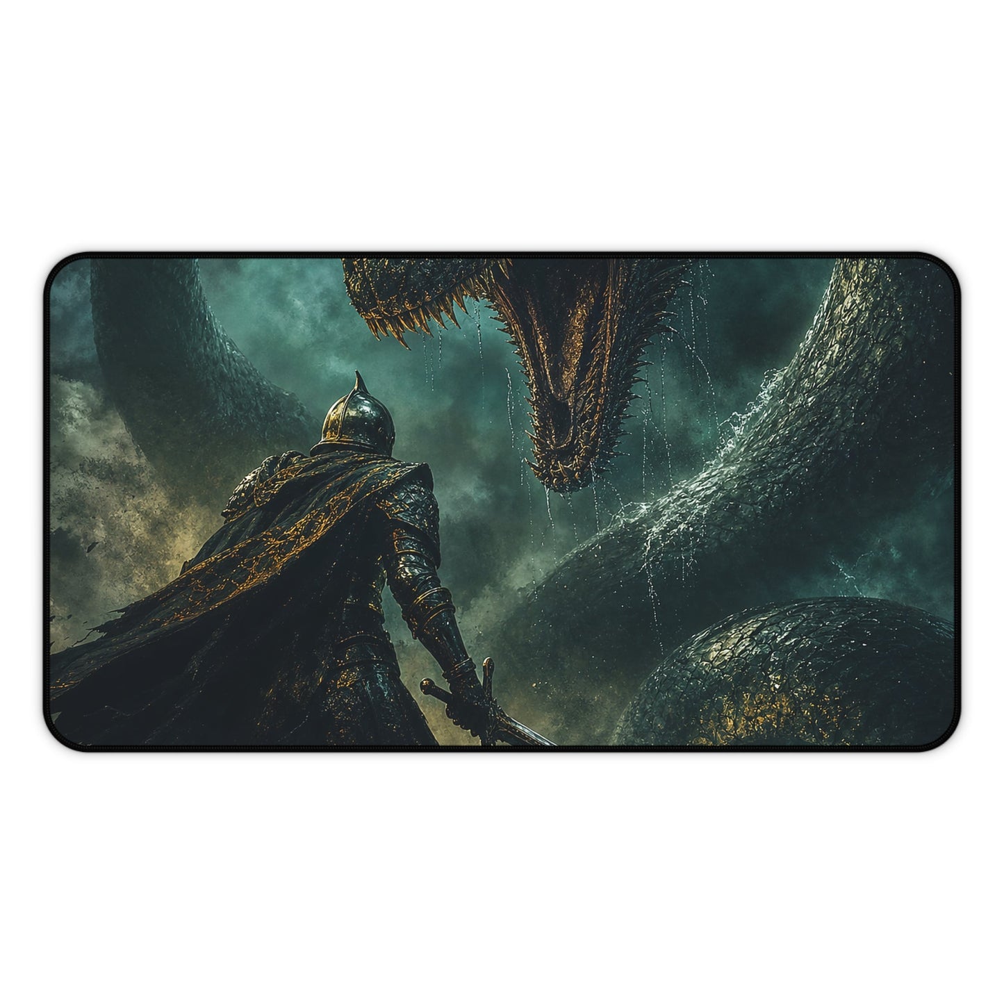 Knight Fighting Seserpent - Dark Fantasy Gaming Desk Mat - Moikas