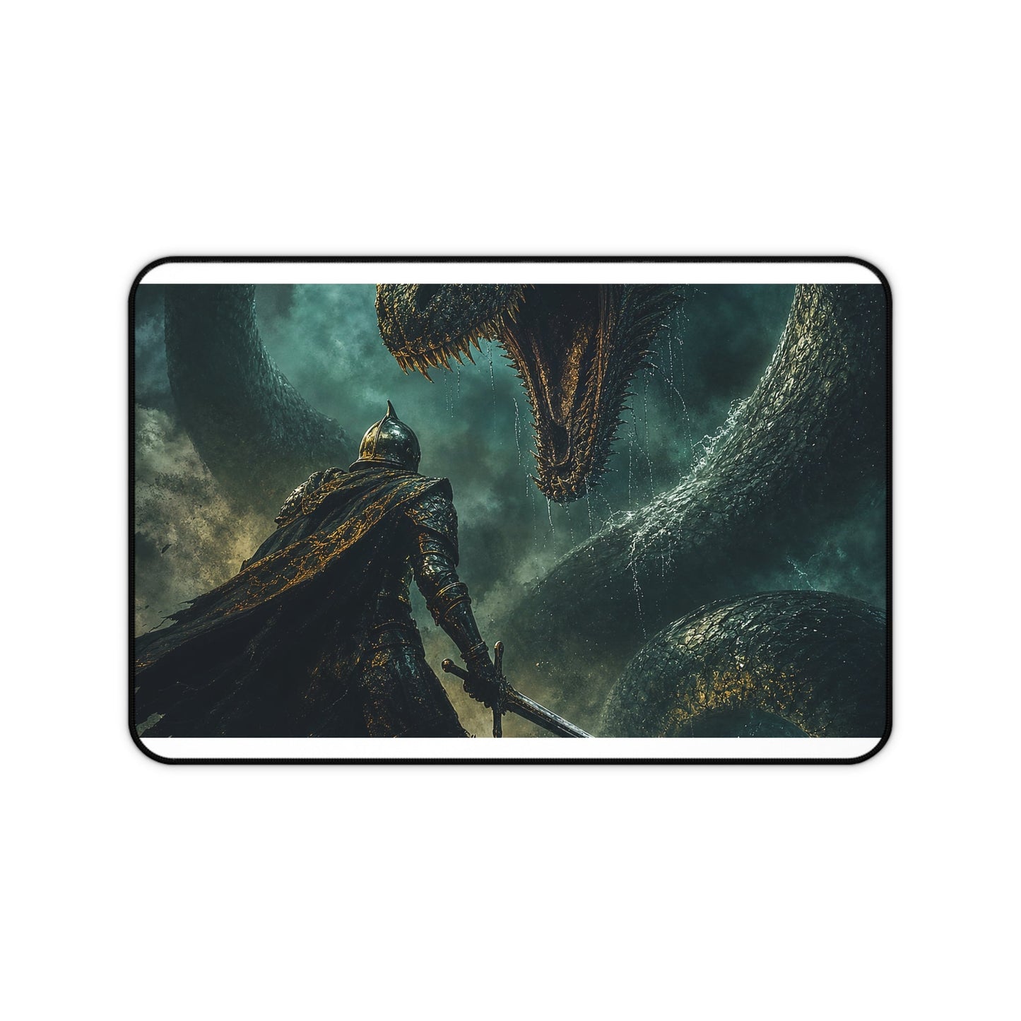 Knight Fighting Seserpent - Dark Fantasy Gaming Desk Mat - Moikas