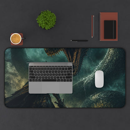 Knight Fighting Seserpent - Dark Fantasy Gaming Desk Mat - Moikas
