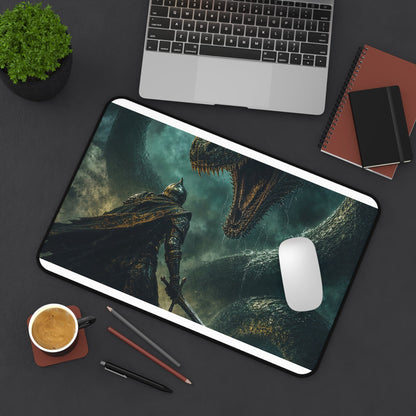 Knight Fighting Seserpent - Dark Fantasy Gaming Desk Mat - Moikas