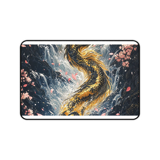 Koi Fish Swimming Upstream Becoming Dragon - Japanese Mythology Gaming Desk Mat - Moikas