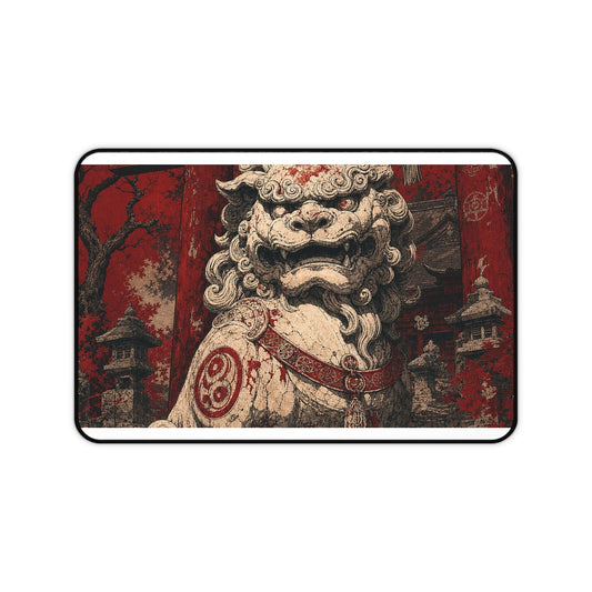 Komainu Guarding Shrine Gate - Japanese Mythology Gaming Desk Mat - Moikas