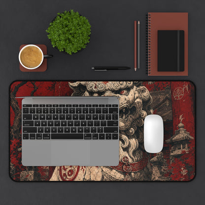 Komainu Guarding Shrine Gate - Japanese Mythology Gaming Desk Mat - Moikas