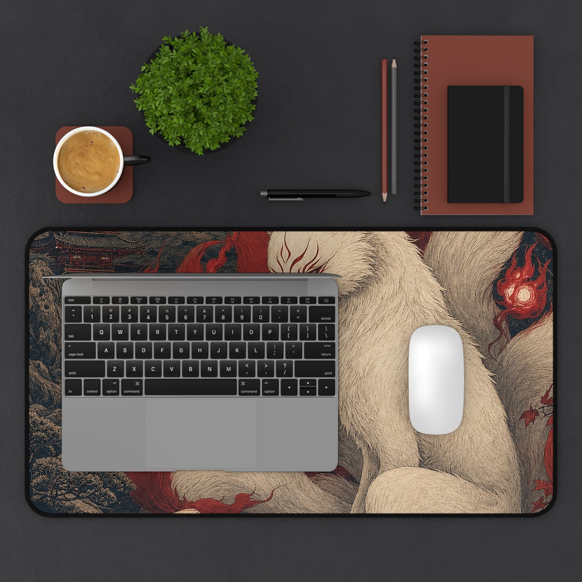 Kyuubi No Kitsune In Moonlight - Japanese Mythology Gaming Desk Mat - Moikas