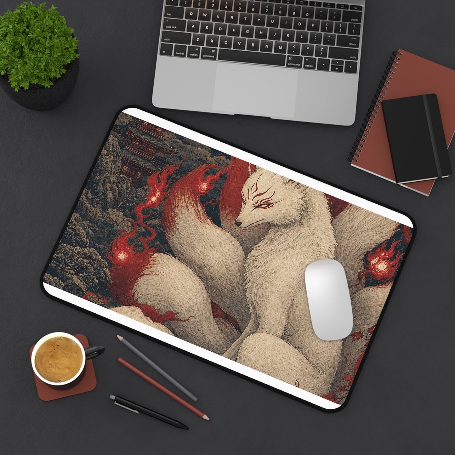 Kyuubi No Kitsune In Moonlight - Japanese Mythology Gaming Desk Mat - Moikas