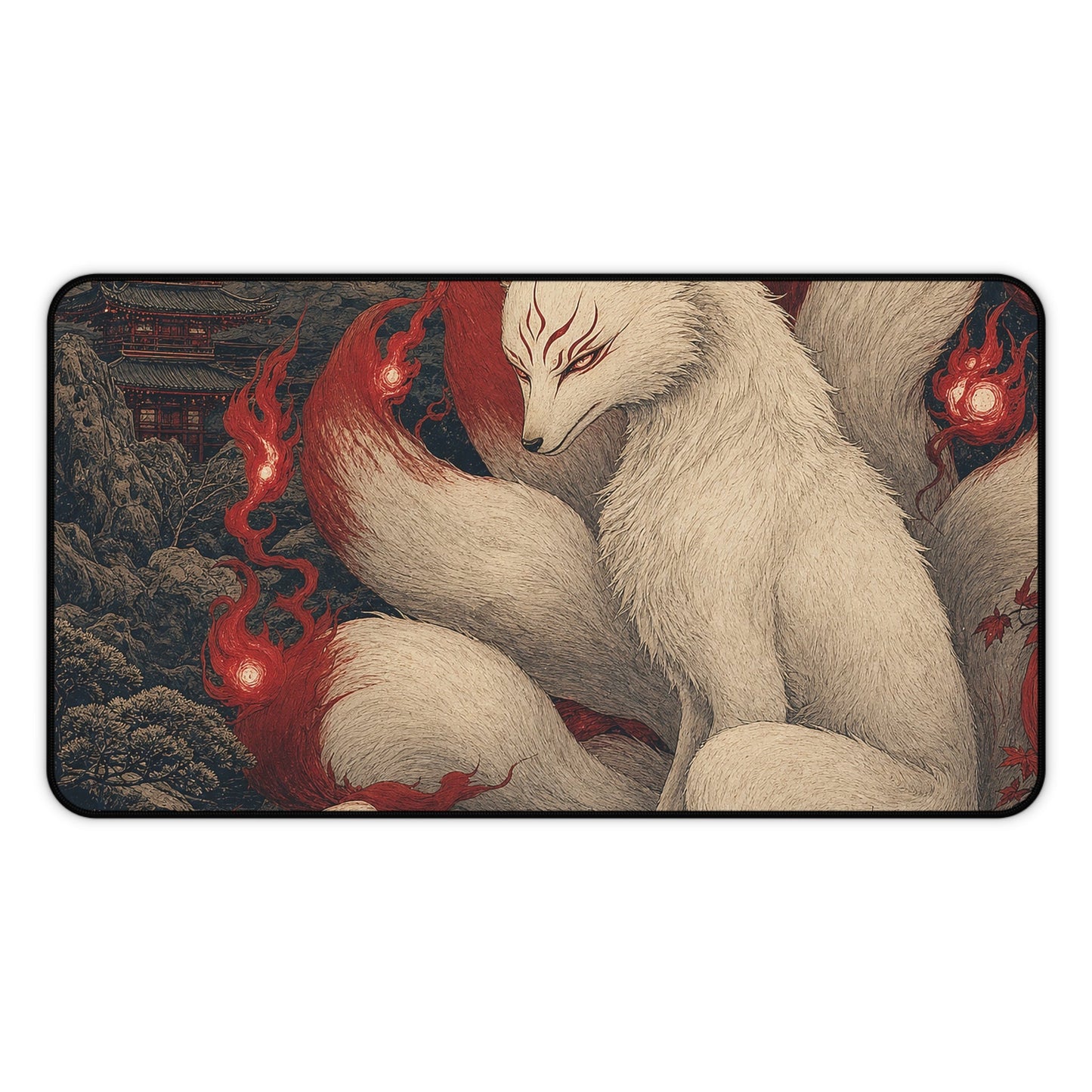 Kyuubi No Kitsune In Moonlight - Japanese Mythology Gaming Desk Mat - Moikas