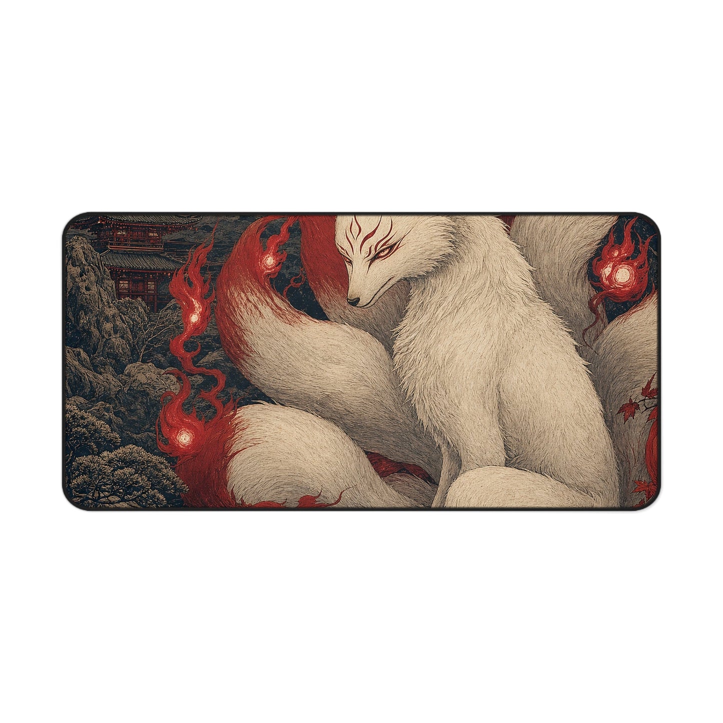 Kyuubi No Kitsune In Moonlight - Japanese Mythology Gaming Desk Mat - Moikas