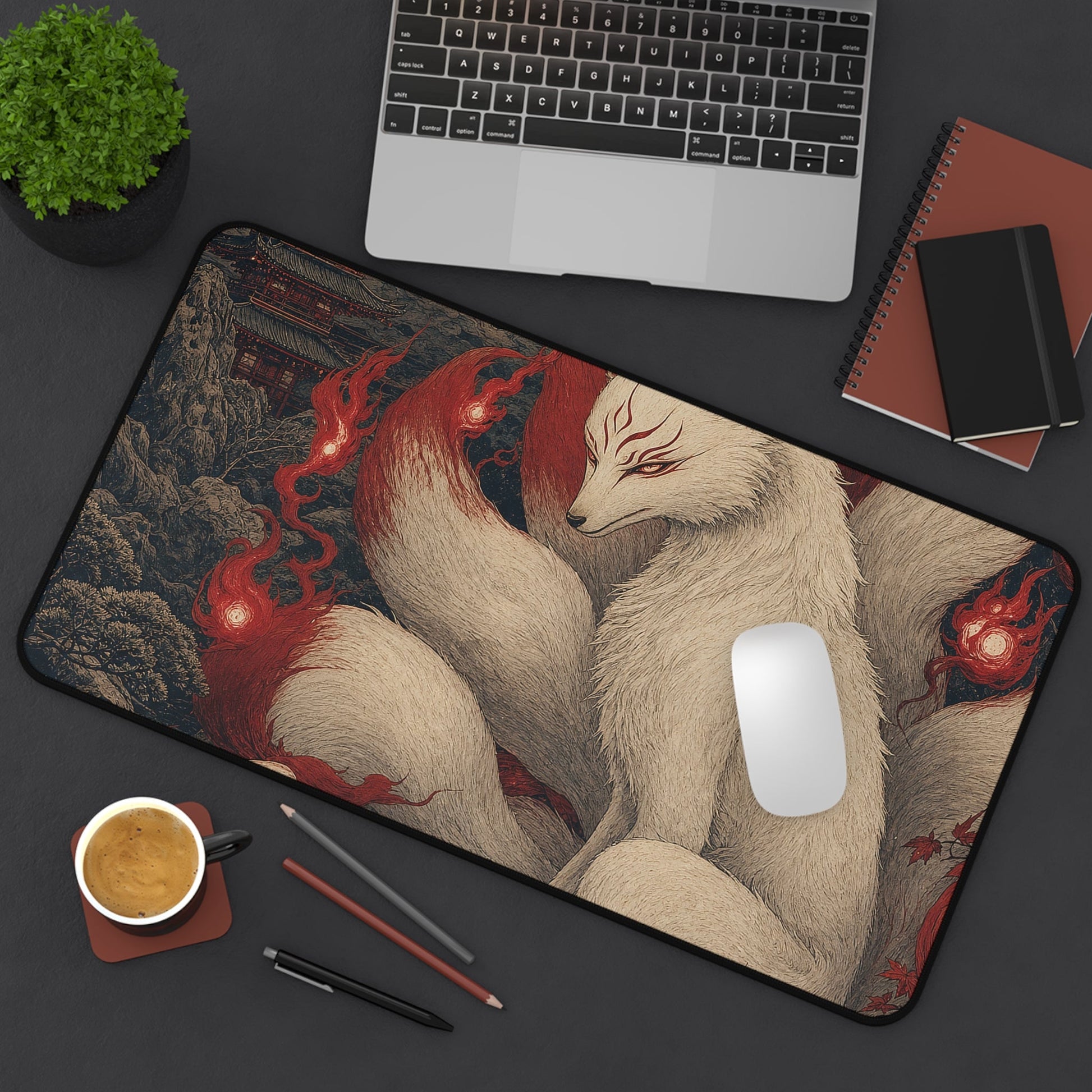 Kyuubi No Kitsune In Moonlight - Japanese Mythology Gaming Desk Mat - Moikas