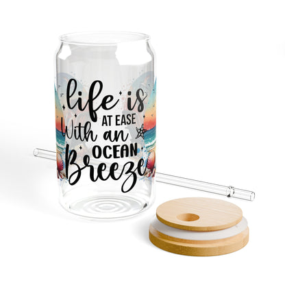 Life is at Ease with an Ocean Breeze | Glass Tumbler (16oz) - Moikas